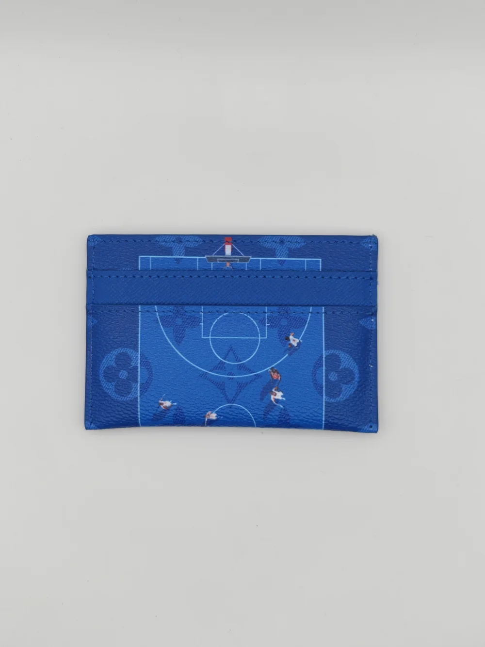 Blue Basketball Monogram Card Holder with Court Print